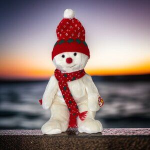 Ty Snowboy Beanie Baby Buddy Plush Snowman With Red Hat & Scarf